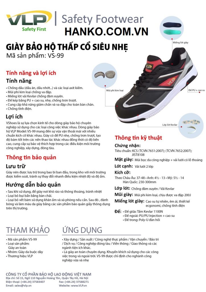 Giày bảo hộ lao động HANKO – VS-99 Siêu nhẹ chống đinh