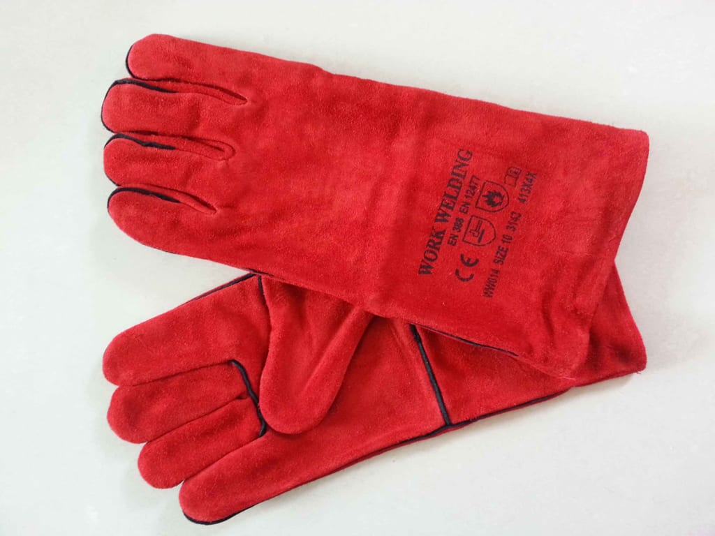 Găng tay da thợ hàn 02 lớp màu đỏ dài 34cm