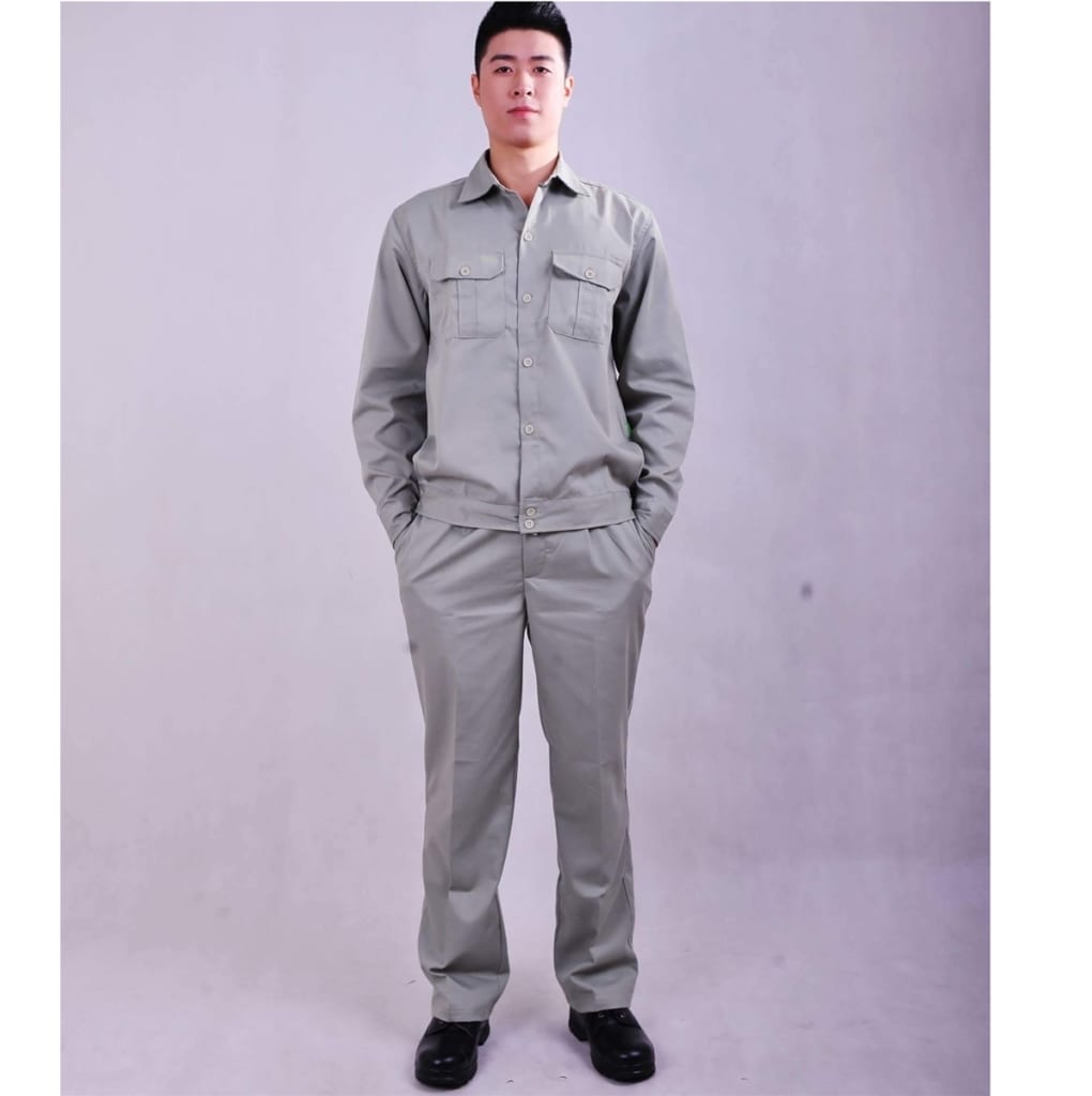 Quần áo bảo hộ túi thường vải kaki cotton màu ghi sáng